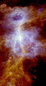 نمای جدید از سحابی ستاره‌ساز توسط رصدخانه فضایی هرشل، منطقه آشفته‌ای از فضا را به نمایش می‌گذارد که سحابی اوریون را در آغوش گرفته است.
