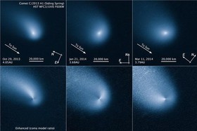 با گذشت سه روز از عبور دنباله‌دار C/2013 A1 از کنار سیاره مریخ، مجموعه‌ای از نخستین تصاویر تهیه شده توسط کاوشگرها و مدارگردها منتشر شدند.