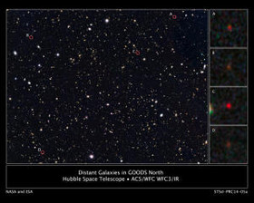 تلسکوپ فضایی هابل به همراه تلسکوپ فضایی اسپیتزر، چهار کهکشان‌ فوق‌شفاف را در فاصله زمانی 13 میلیارد سال پیش کشف کرده‌ است
