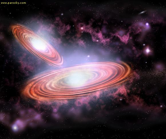 اخترشناسان دو سیاهچاله ی پرجرم را که به دور یکدیگر می گردند در مرکز یک کهکشان یافتند.