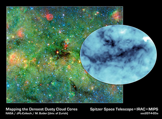 اخترشناسان با استفاده از تلسکوپ فضایی اسپیتزر موفق به شناسایی یک ابر عظیم فوق‌متراکم و تاریک در فاصله ۱۶۰۰۰ سال نوری شدند. دانشمندان معتقدند، این ابرها بهترین جزئیات در مورد شکل گیری ستاره های عظیم و فرایند شکل گیری خوشه ستاره ای را خود نهفته دارند.