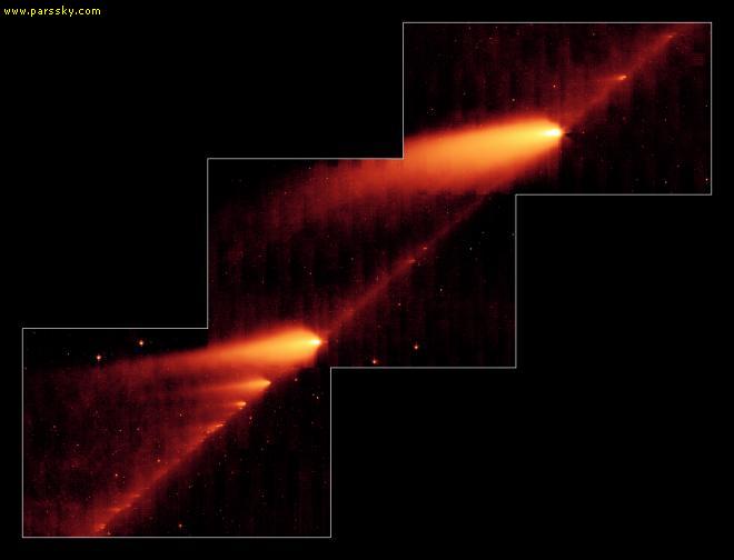 این تصویر فروسرخ از دنباله دار 73P/Schwassman-Wachmann 3 توسط تلسکوپ فضایی اسپیتزر ناسا گرفته شده است.